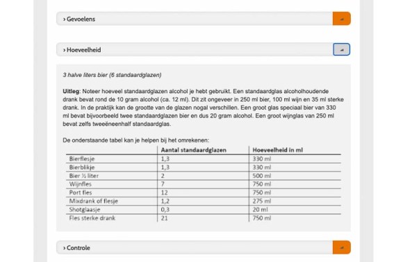 Screenshot uit de alcohol monitor tool. Deze toont een voorbeeld van een ingevulde monitor.